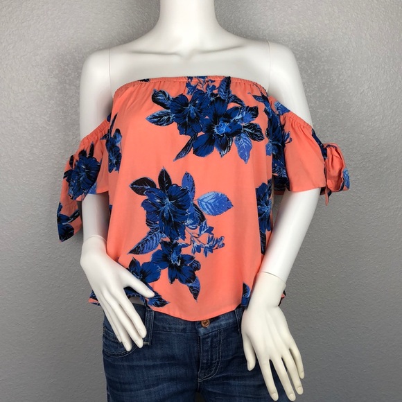 Pink and Blue Floral Off Shoulder Top Sizes S & XL - Picture 2 of 3